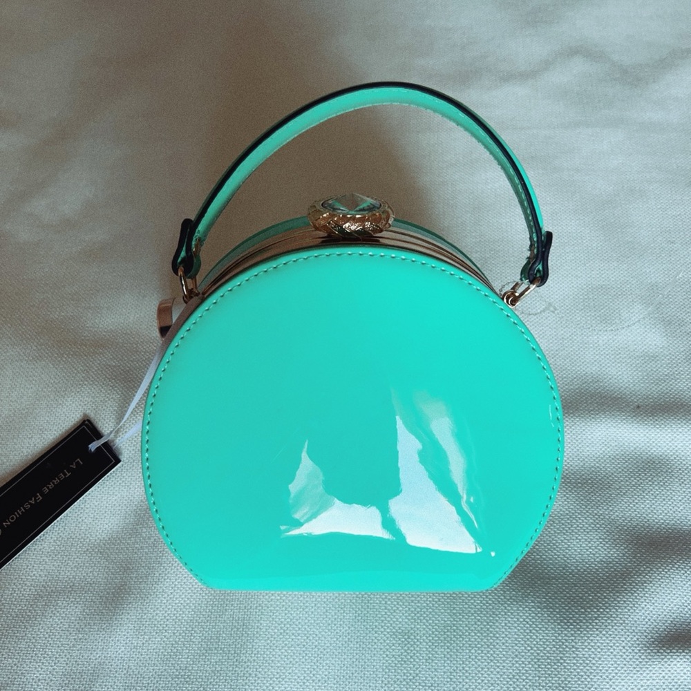 Patent Teal Mini Top-Handle Bag